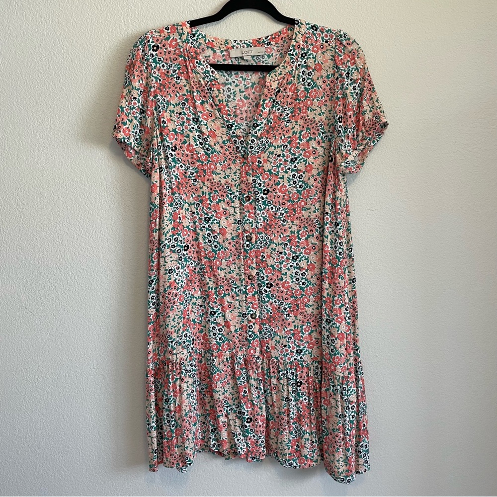 Loft MP Pink Floral Button Dress